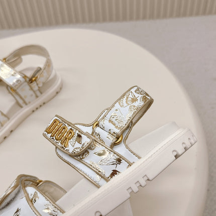 DIOR BACK-STRAP SANDALS 25S IN CREAM WHITE AND GOLD CALFSKIN WITH BUTTERFLY MOTIF