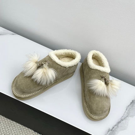 MIUMIU 26S ANKLE SHEARLING BOOTS IN TAUPE BEIGE SUEDE