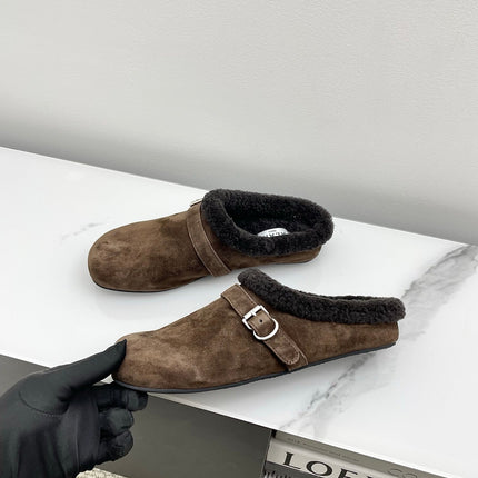 ALAIA 26S MULE IN DARK BROWN SUEDE AND WOOL