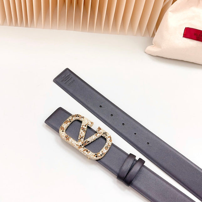 Vlogo Brown Black White Stone Gold Buckle Belt 40mm Black Leather