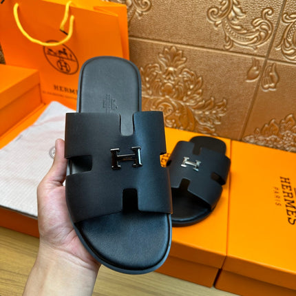 HM IZMIR H-BUCKLE SANDAL BLACK CALFSKIN