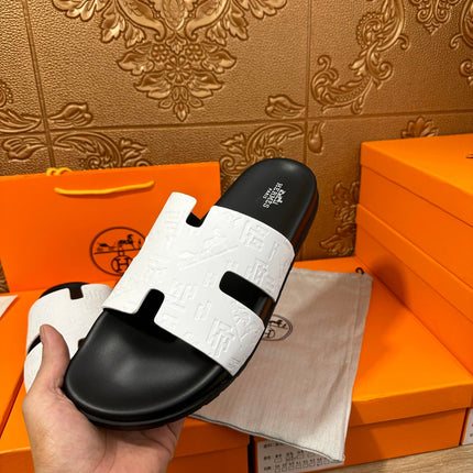 HM IZMIR SLIPPER BLACK AND WHITE CALFSKIN