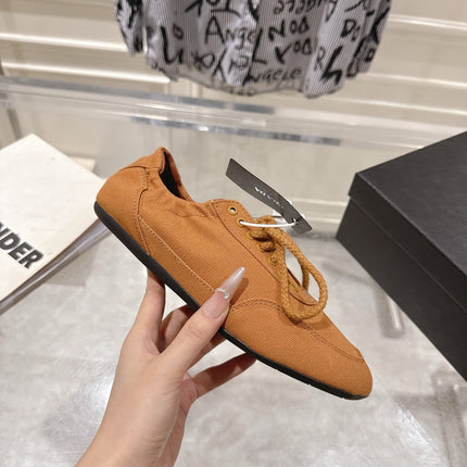 PRADA 26S COLLAPSE SNEAKERS IN CARAMEL BROWN CANVAS