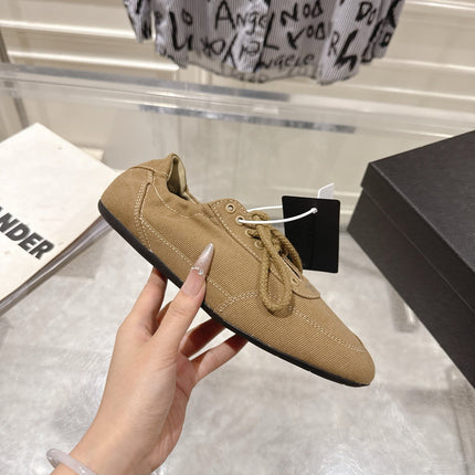 PRADA 26S COLLAPSE SNEAKERS IN BROWN CANVAS