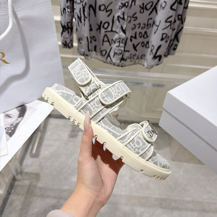 DIOR 26S VELCRO SANDALS IN LIGHT GREY MIX WHITE OBLIQUE CANVAS