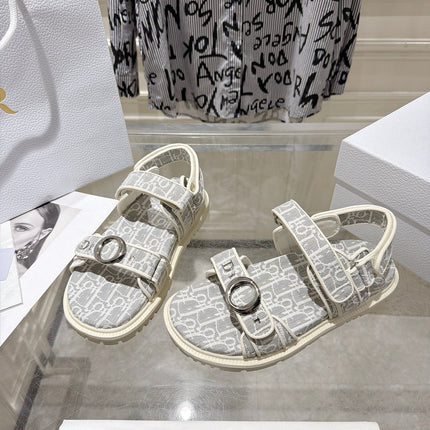 DIOR 26S VELCRO SANDALS IN LIGHT GREY MIX WHITE OBLIQUE CANVAS