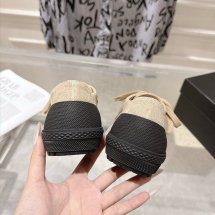 CHANEL 26S LACE UP SNEAKERS IN BEIGE SUEDE ROUND TOE
