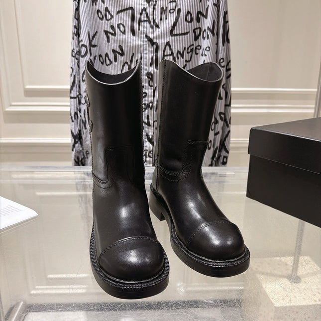 CHANEL 26S MID CALF BOOTS 30 MM IN BLACK CALFSKIN