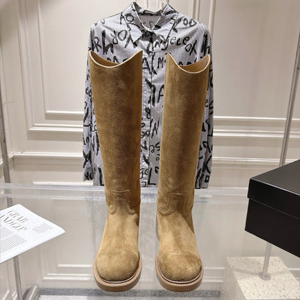 CHANEL 26S KNEE HIGH BOOTS 30 MM IN BEIGE SUEDE
