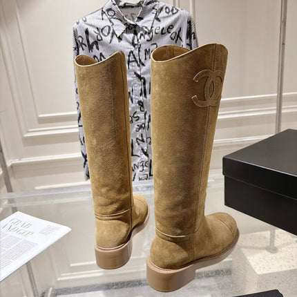 CHANEL 26S KNEE HIGH BOOTS 30 MM IN BEIGE SUEDE