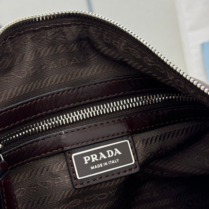 PRADA 25S SHOULDER BAG 35 IN DARK BROWN CALFSKIN SILVER HARDWARE