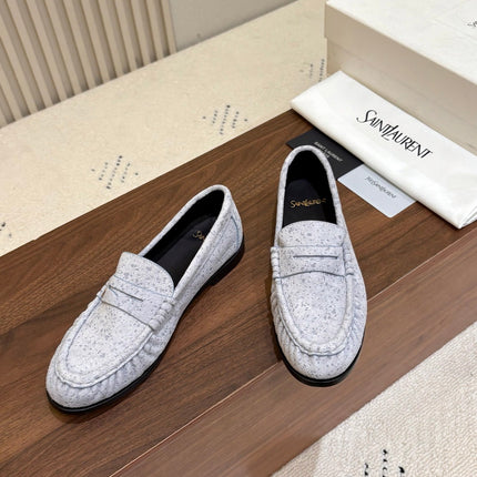 YSL 26S LOAFERS IN ICE GREY SUEDE