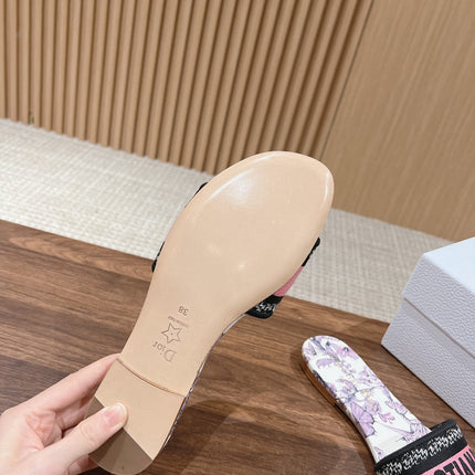 DIOR 26S SLIDE SANDALS IN PINK FLORAL PRINT LOGO STRAP