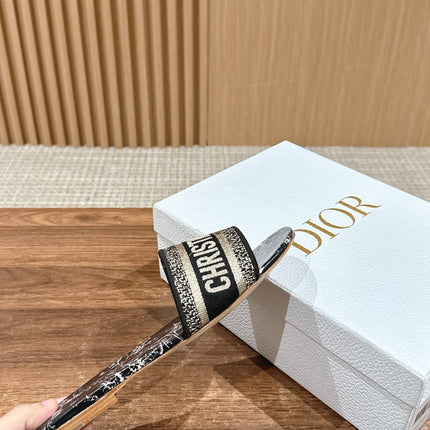DIOR 26S SLIDE SANDALS IN BLACK TOILE DE JOUY LOGO
