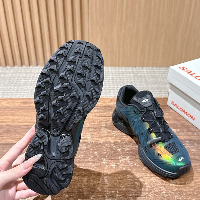 ALO 25S SALOMON XT WHISPER IN BLACK MESH FABRIC AND GREEN LAMBSKIN