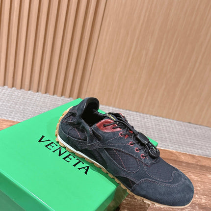 BOTTEGA VENETA 26S SNEAKERS IN DARK BLUE GREY SUEDE AND MESH FABRIC