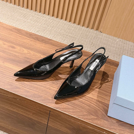 PRADA 26S SLINGBACK PUMPS IN BLACK PATENT CALFSKIN