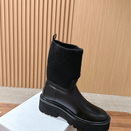 CELINE 26S MID CALF BOOTS 45 MM IN BLACK CALFSKIN AND KNIT SOCK