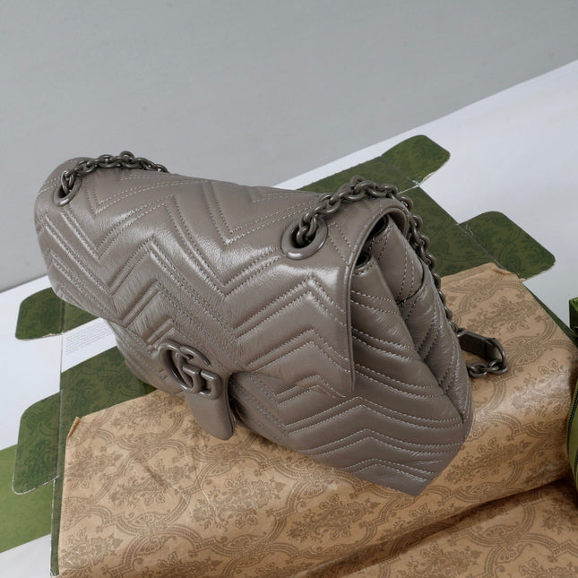 GUCCI 26S SHOULDER BAG 31 IN GREY CALFSKIN QUILTED PATTERN