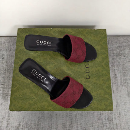 GUCCI 26S MULE SANDALS 55MM IN DARK RED GG CANVAS