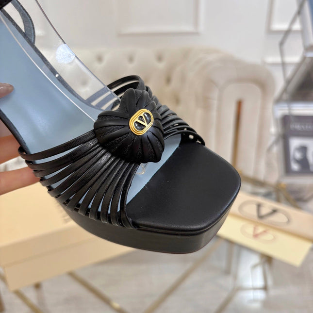 VALENTINO 26S PLATFORM SANDALS 110 MM IN BLACK AND BLUE CALFSKIN