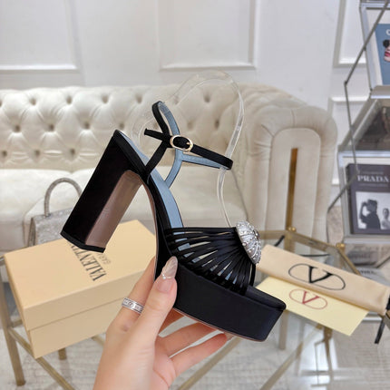 VALENTINO 26S PLATFORM SANDALS 110 MM IN BLACK SATIN