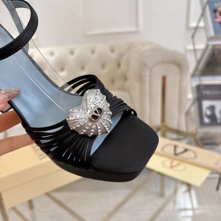 VALENTINO 26S PLATFORM SANDALS 110 MM IN BLACK SATIN