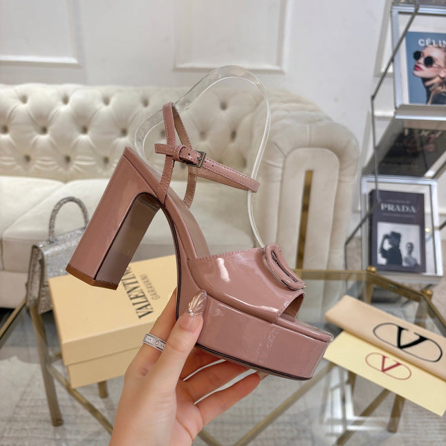 VALENTINO 26S PLATFORM SANDALS 110 MM IN NUDE GLOSSY CALFSKIN