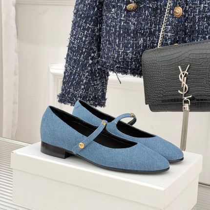 CELINE 26S MARY JANE SHOES IN BLUE DENIM