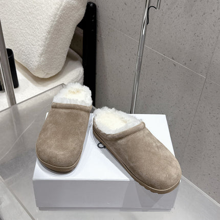 ALO 25S BIRKENSTOCK CLOGS IN GREY SUEDE AND WHITE WOOL