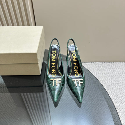 ANGELINA 10 CM SLINGBACK IN GREEN FOREST CROCODILE PATTERN CALFSKIN