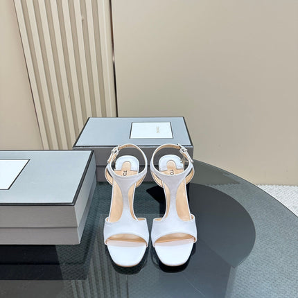 PADLOCK HIGH-HEELED SANDAL 10 CM IN WHITE CALFSKIN
