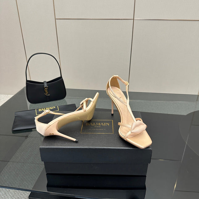BALMAIN 25S LIPS SANDALS 10 IN BLUSH BEIGE SATIN
