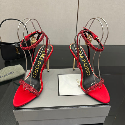 TOM FORD 26S HEELED SANDALS 100 MM IN RED CALFSKIN