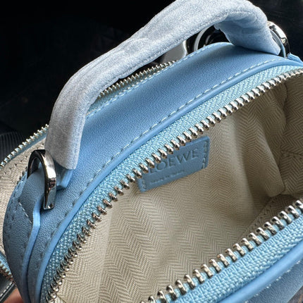 LOE MINI 18 CAMERA CROSS BODY BAG IN LIGHT BLUE CALFSKIN