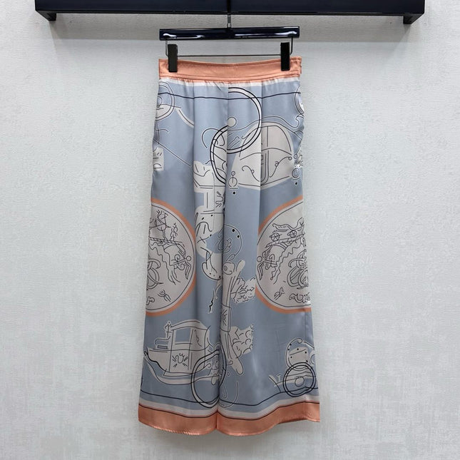 HERMES 26S CROPPED WIDE LEG SILK PANTS 584