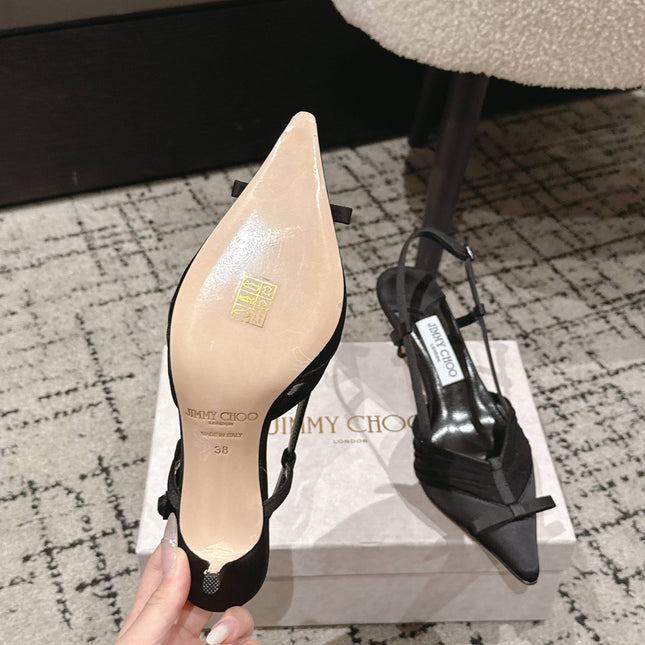 JIMMY CHOO 26S SLINGBACK HEELS 65 MM IN BLACK FABRIC