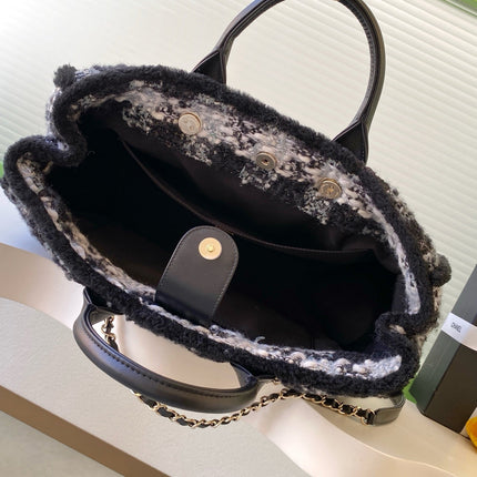 CHANEL 25S SHOPPING BAG 40 IN BLACK MIX GREY TWEED