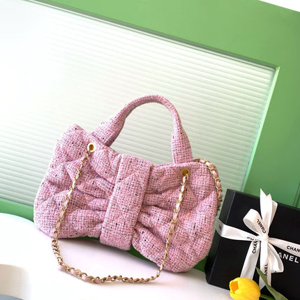 CHANEL 25S BOW BAG 38 IN PINK TWEED WITH GOLD HARDWARE