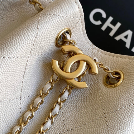 CHANEL 25S HOBO BAG 30 IN LIGHT BEIGE CAVIAR LEATHER WITH GOLD HARDWARE
