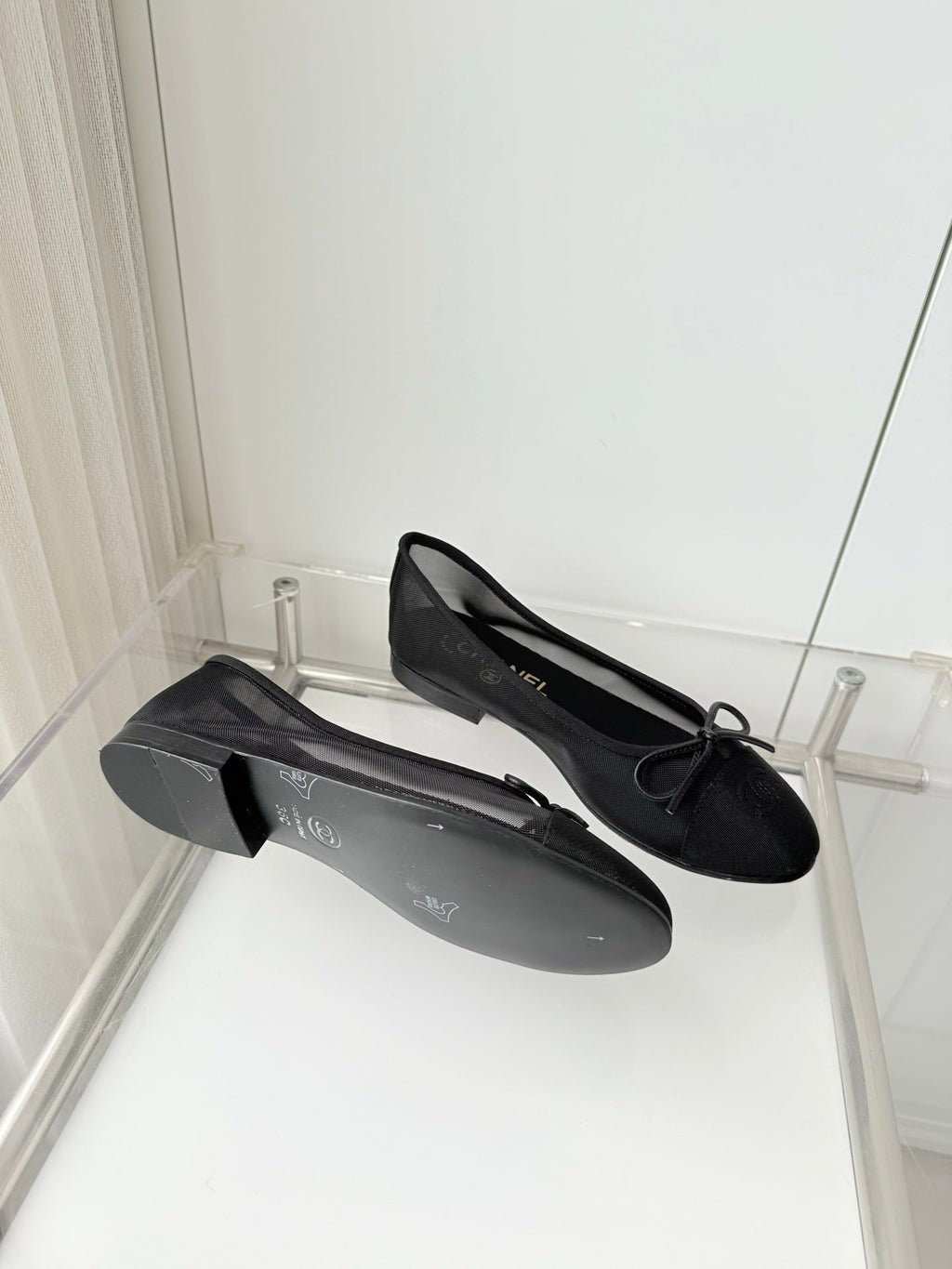 26S BALLET FLATS IN BLACK MESH TOE CAP AND BOW