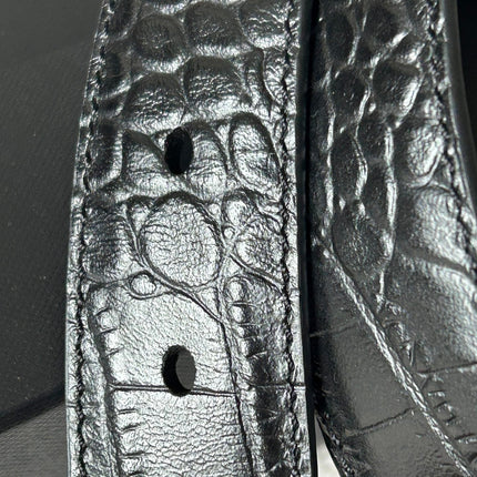 YSL 25S BELT 30 MM IN BLACK CROCODILE-EMBOSSED LEATHER 543667