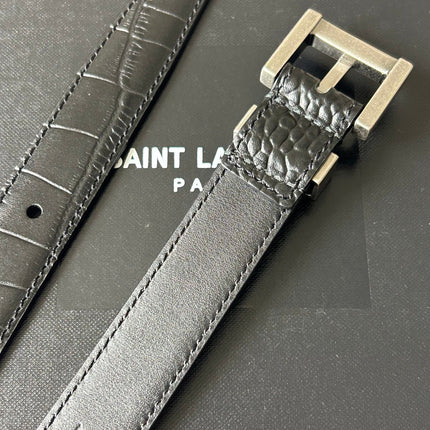 YSL 25S BELT 20 MM IN BLACK EMBOSSED CALFSKIN 543673