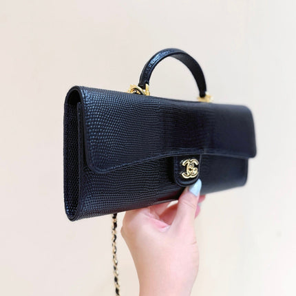 CHANEL 26S MINI TOP HANDLE BAG 9 IN BLACK CALFSKIN LIZARD EMBOSSED