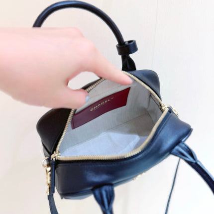 CHANEL 26S MINI BOWLING BAG 13 IN BLACK CALFSKIN