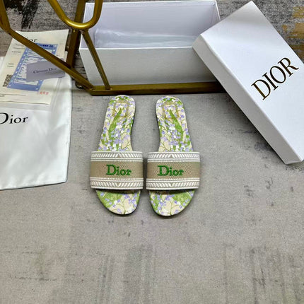 DIOR 26S DWAY SLIDE FLOWER EDITION IN GREEN FABRIC