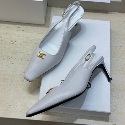 CELINE 26S SLINGBACK HEELS 65 MM IN WHITE CALFSKIN