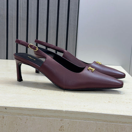 CELINE 26S SLINGBACK HEELS 65 MM IN DARK RED CALFSKIN