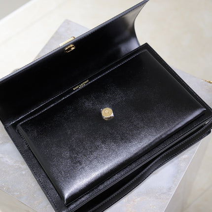 YSL 25S SUNSET MM 25 IN BLACK CALFSKIN GOLD HARDWARE