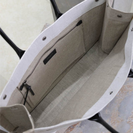 YSL 25S RIVE GAUCHE TOTE BAG 48 IN DUSTY GRAY CANVAS